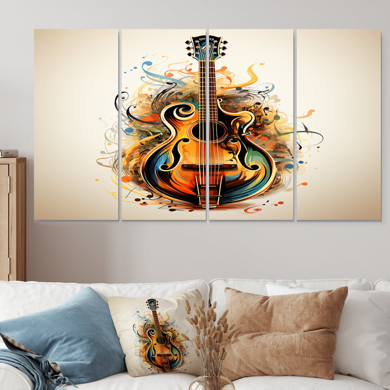 Design Art Cool Electric Guitar Retro Illustration - Music